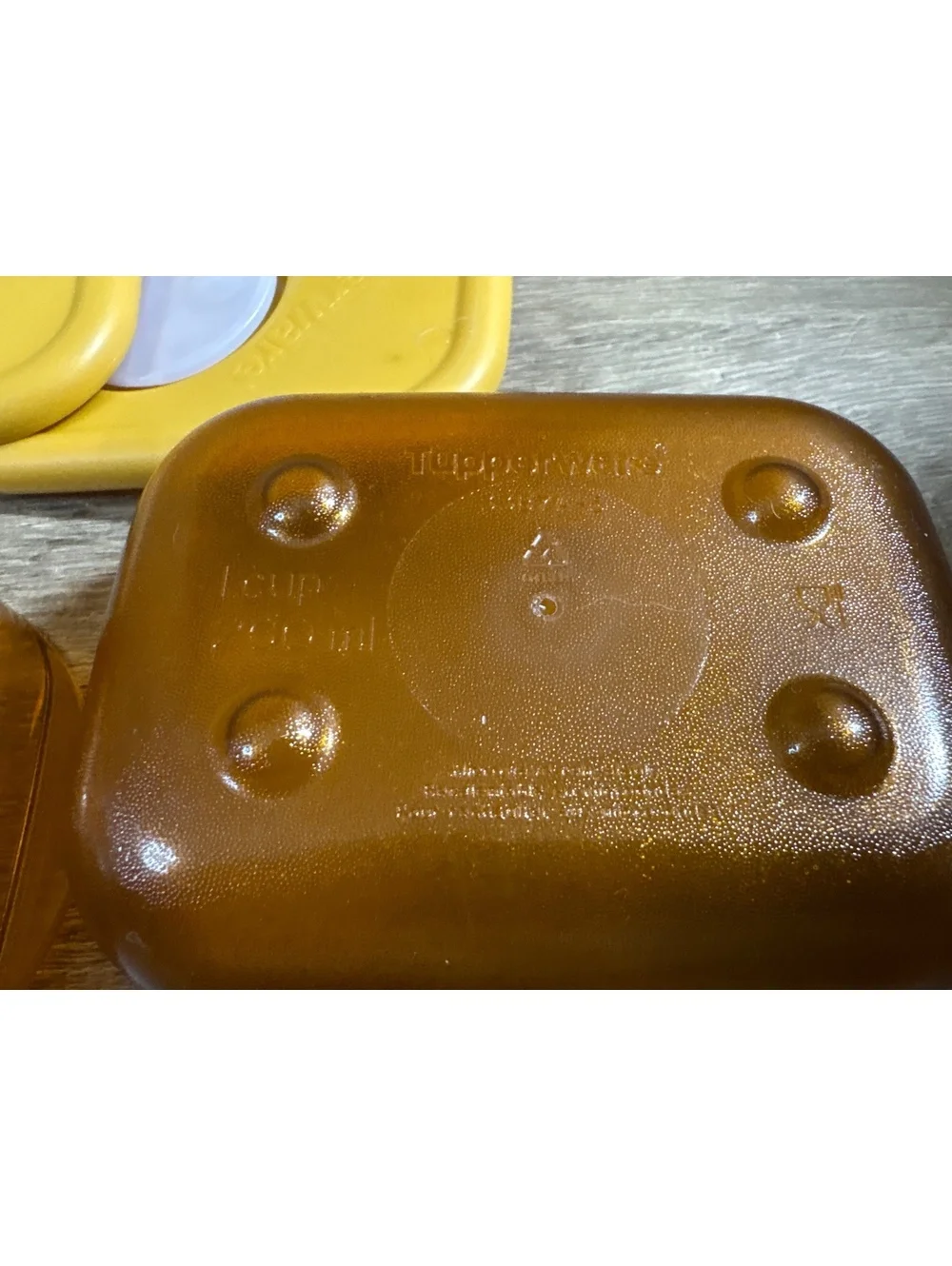 Vintage Tupperware Amber Storage Containers with Yellow Lids - Set of 2